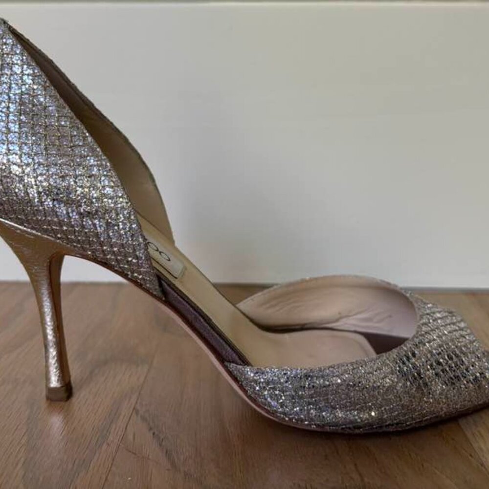 Jimmy Choo Champagne Silver Glitter D'Orsay Heels